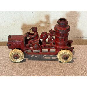 Hubley 1920's Cast Iron Toy Fire Pumper Truck Original White Rubber Wheels 6"